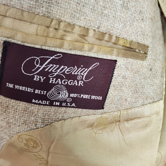HAGGAR Vintage Tan Wool Sport Coat with Elbow Patches Size 40 - Picture 12 of 12